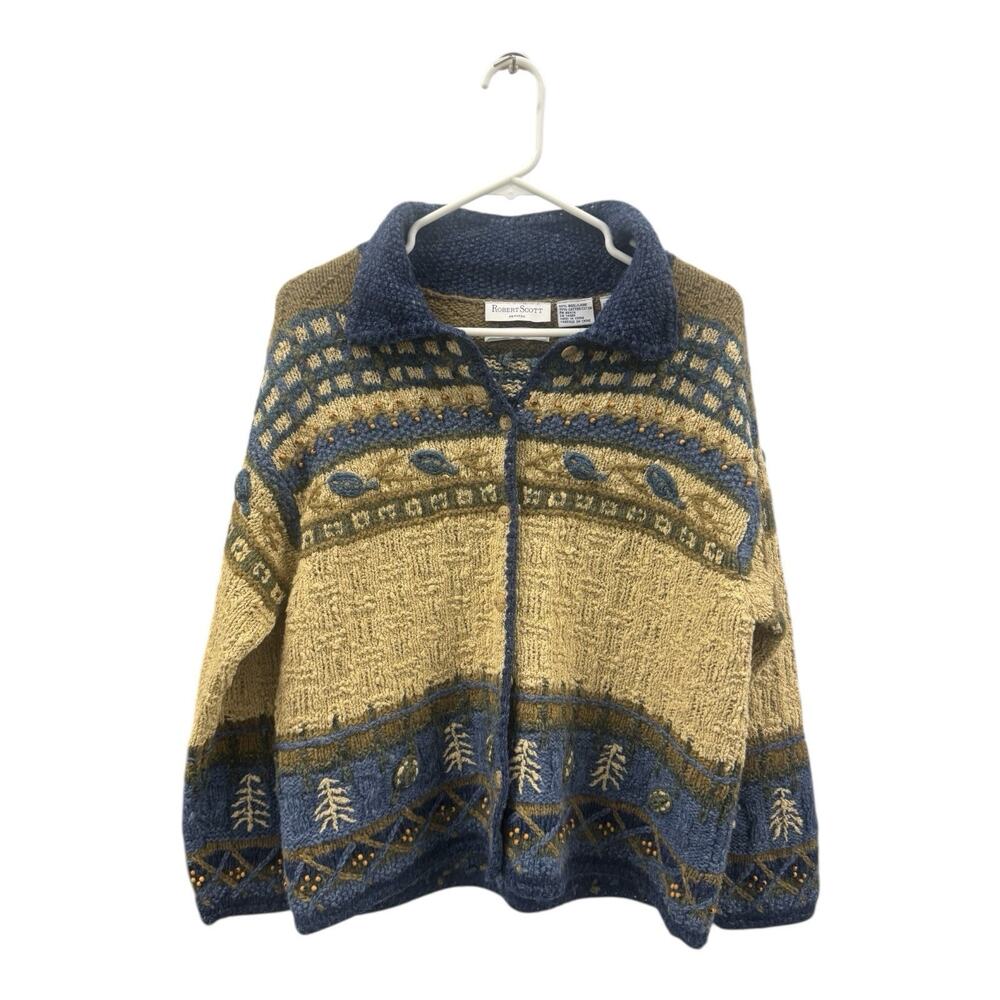 Robert Scott Petits Blue Beige Knit Cardigan Sweater Button Winter PM Nordic